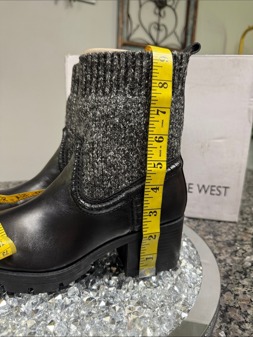 Nine West Black leather Ankle Boots with Gray Knit Cuff NWT 8.5 - Picture 10 of 13